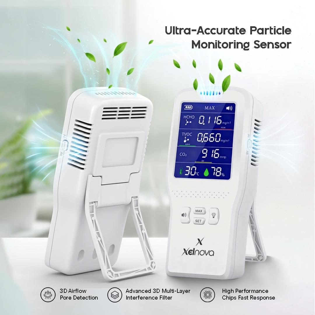 Portable Air Quality Detector for Commercial and Home Use, Detects TVOC, HCHO, CO2, Temp., Humidity and More in Real Time with 2000 mAh Rechargeable Battery & Advance Sensor | AQI Monitor - Image 1