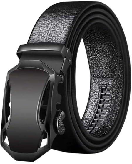 Stylish Automatic Buckle Leather Belt for Men with Unique E-U Shape Buckle Adjustable Comfort Fit Waist Belt for Everyday and Formal Use - Image 1