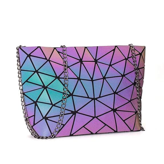 Classy Bag Geometric Luminous Purses and Handbags for Women Holographic Reflactive Crossbody Bag (Design Pattern May Vary), Green - Image 1