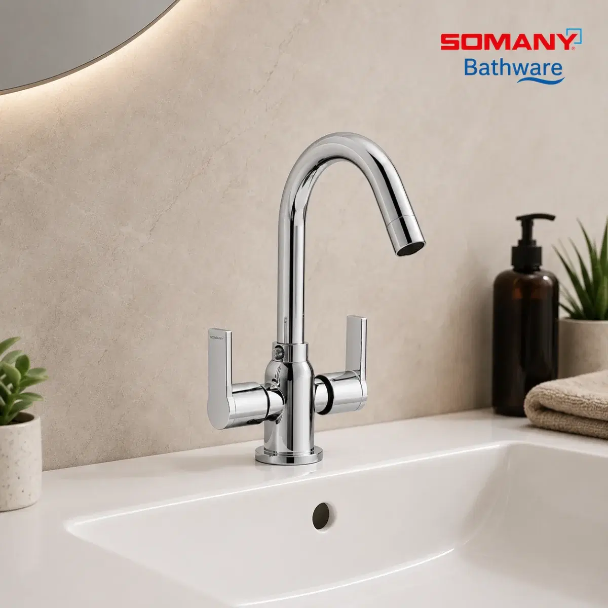 SOMANY JUPITER Centre Hole Basin Mixer - Made of Brass | Mirror-Like Finish - Image 1