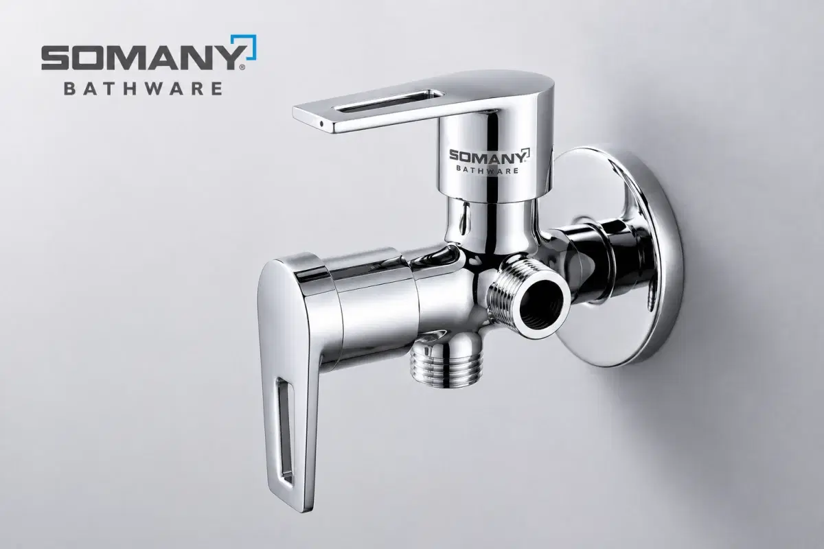SOMANY JUPITER Two Way Angular Stop Cock With Wall Flange, Chrome Finish - Image 1