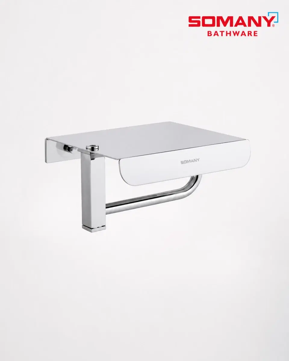 Somany Optimus Square Premium Stainless Steel Toilet Paper Holder with Mobile Phone Storage Shelf | Wall-Mounted Bathroom Tissue Roll Dispenser with Decor Tray | Chrome Finish Rustproof Organizer | 272151450091 - Image 1