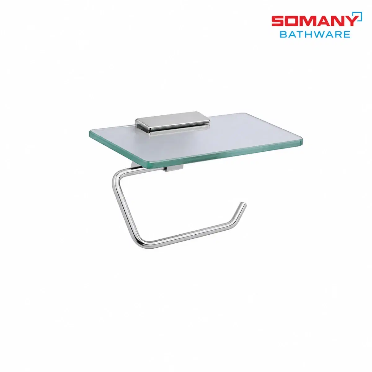 Somany Optimus Square Glass Mobile Tray Paper Holder |Premium Stainless Steel | Wall-Mounted Bathroom Tissue Roll Dispenser with Decor Tray | Glass Tray | 272151340101 - Image 1