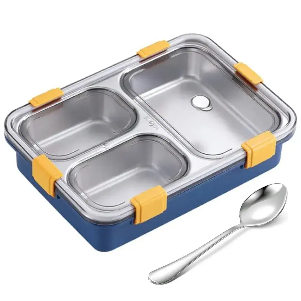 Customer Favourites 3 Compartment Stainless Steel Lunch Box, Leakage Proof Lunch Box for School Kids and Adults Pack of 1 Blue,750ML - Image 1