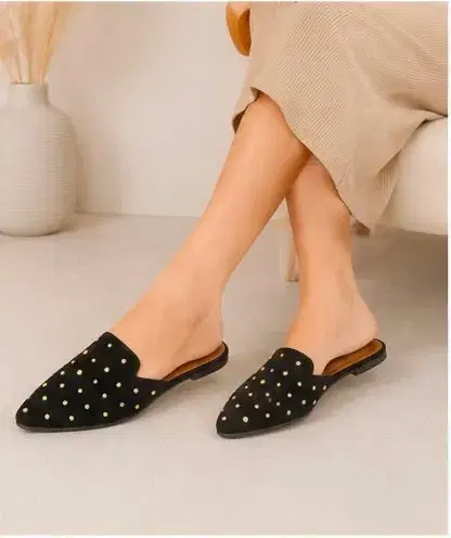Lofster Women's Studded Pointed Toe Mule Flats | Stylish Slip-On Loafers | Comfortable Casual & Office Wear Flats - Image 1