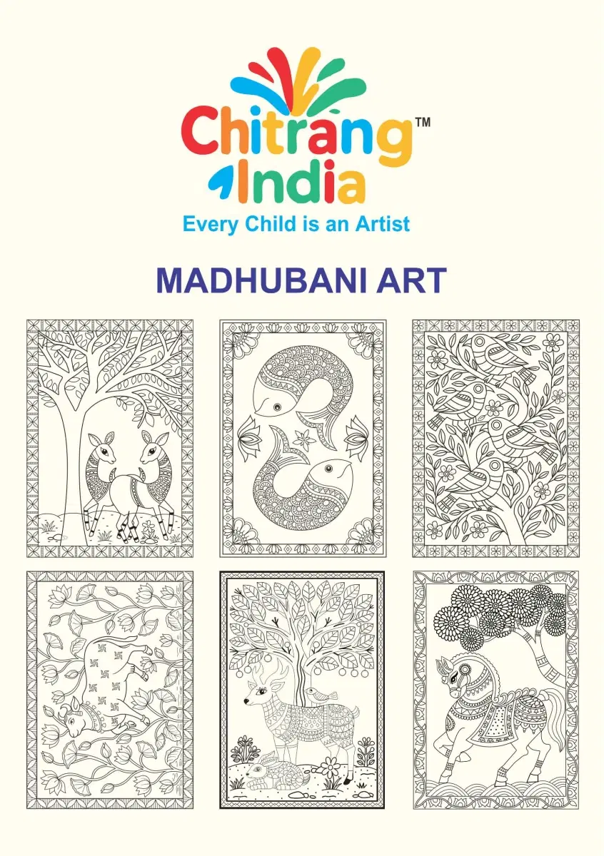 Chitrang India – Madhubani Art | Jumbo Colouring Sheets Kit (Set of 6) - Image 1