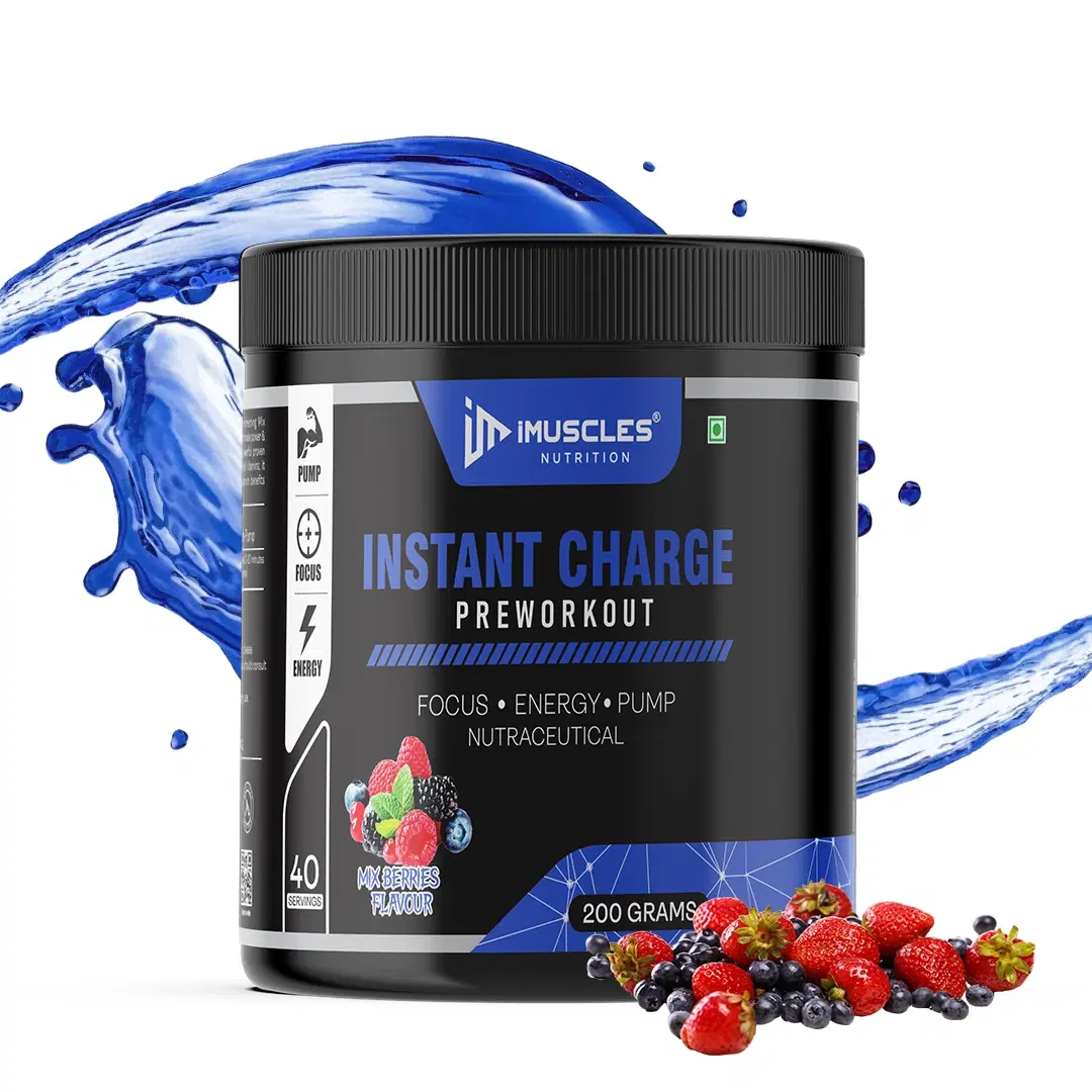 Instant Energy Pre Workout (200gm, 40 Servings, Mix Berries) Supplement Powder with Creatine Monohydrate, Arginine, Beta-Alanine, Electrify Muscle Pump, for Men, Women - Image 1