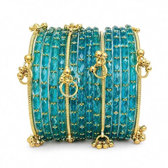 Kashmiri Glass Bangle with gunghro Set for Women| Traditional, Fancy Glass Chudi Set for Festival, Wedding, and Party (Set Of 16) - Image 1