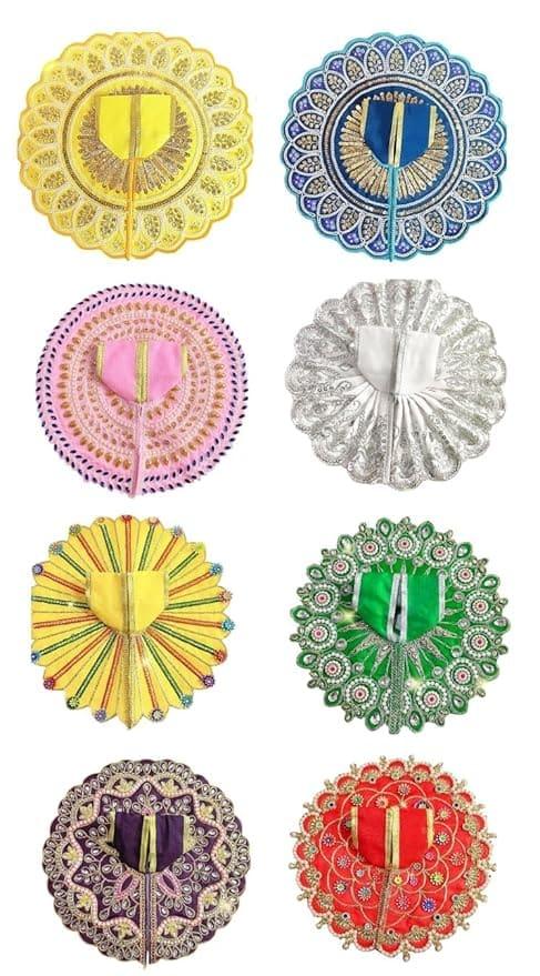 Laddu Gopal Dress (Pack of 8, Random Designs & Colors) l Ladoo Gopal Dress l Kanha Ji Dress (Set of 8 Poshak) Size 0 1 2 3 4 5 6 (Size 1) - Image 1