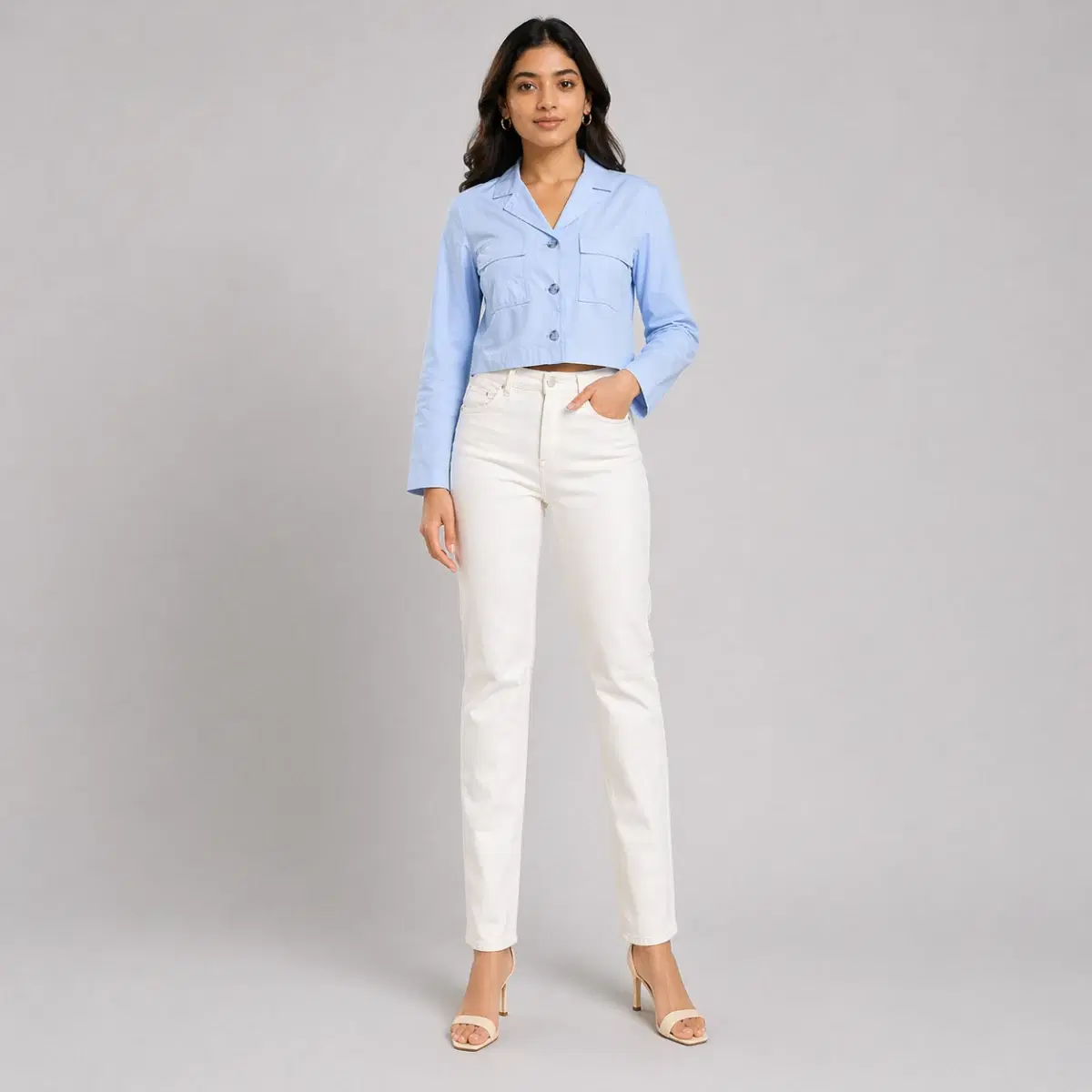 SKY BLUE SHIRT FOR WOMEN , Full Sleeve Button-Down , Regular Fit , Office-Wear - Image 1