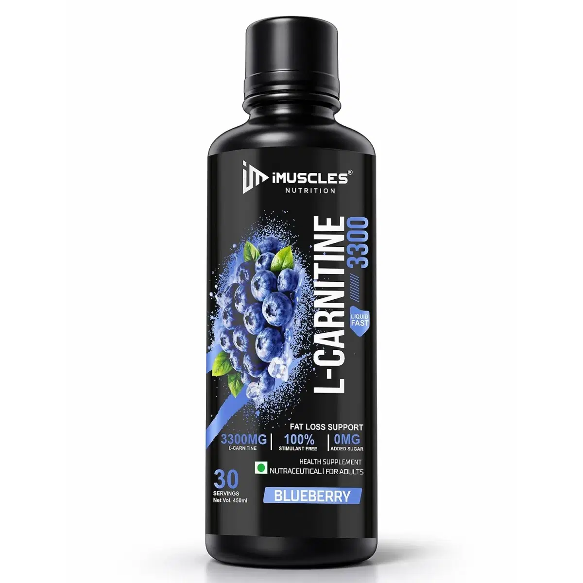 L-Carnitine 3300mg Liquid Supplement, Blueberry, 30 Servings, 450ml, Fat Loss Support - Image 1
