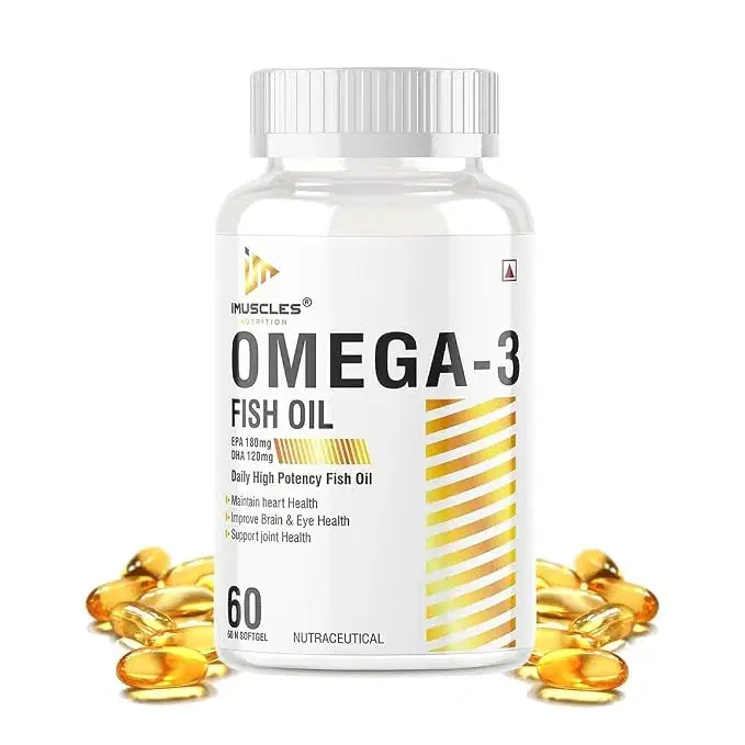 Omega-3 Fish Oil 60 Softgel Capsules for Brain, Heart, Eye & Joint Support | 180mg EPA & 120mg DHA | Unisex Health Supplement