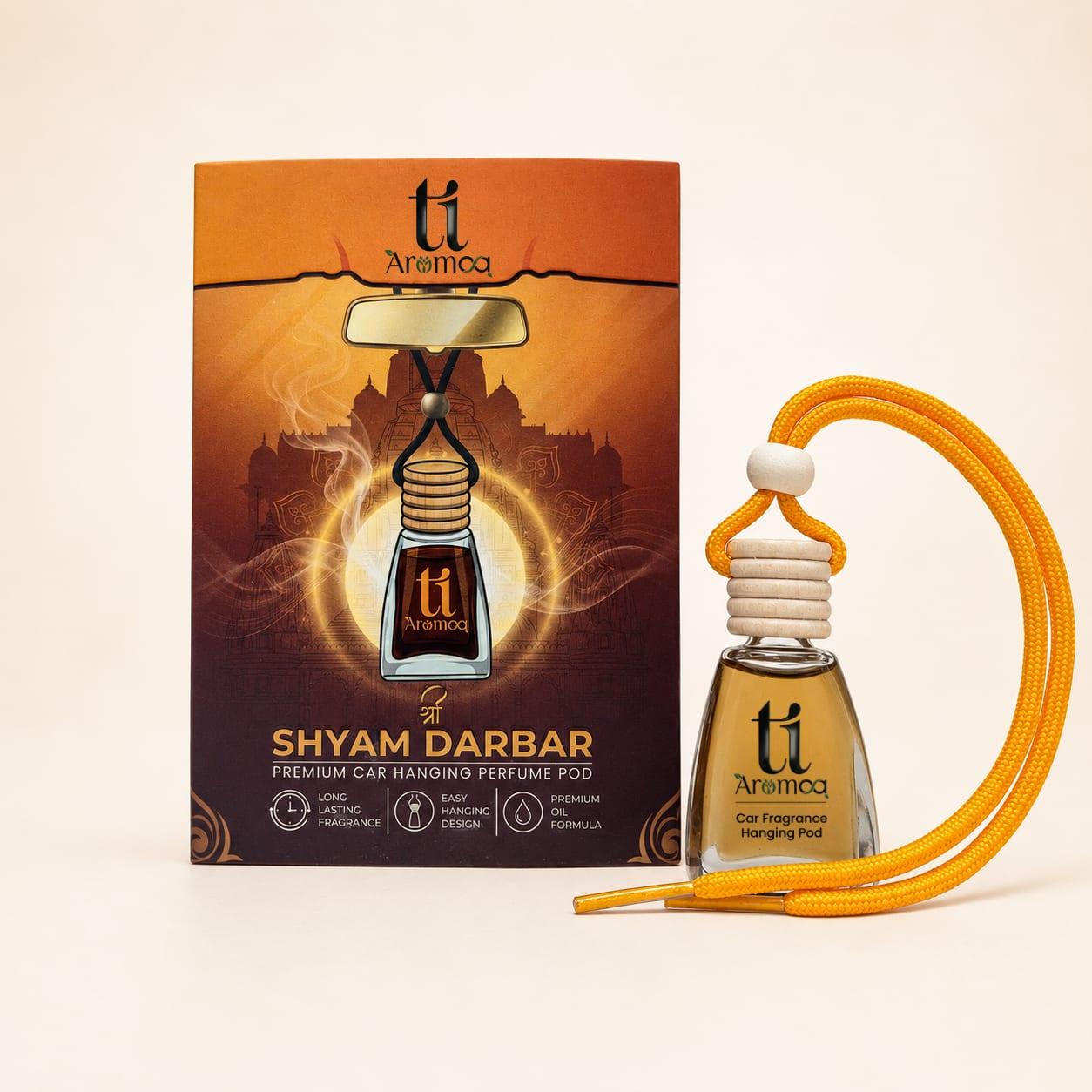 Ti Aromaa Shri ShyamDarbar Premium Car Perfume hanging Pod | 12ML| Lasts Up to 45–60 Days | Wooden Diffuser Lid Technology | Blended Essential Oil Car Freshener | Car Odour Eliminator - Image 1