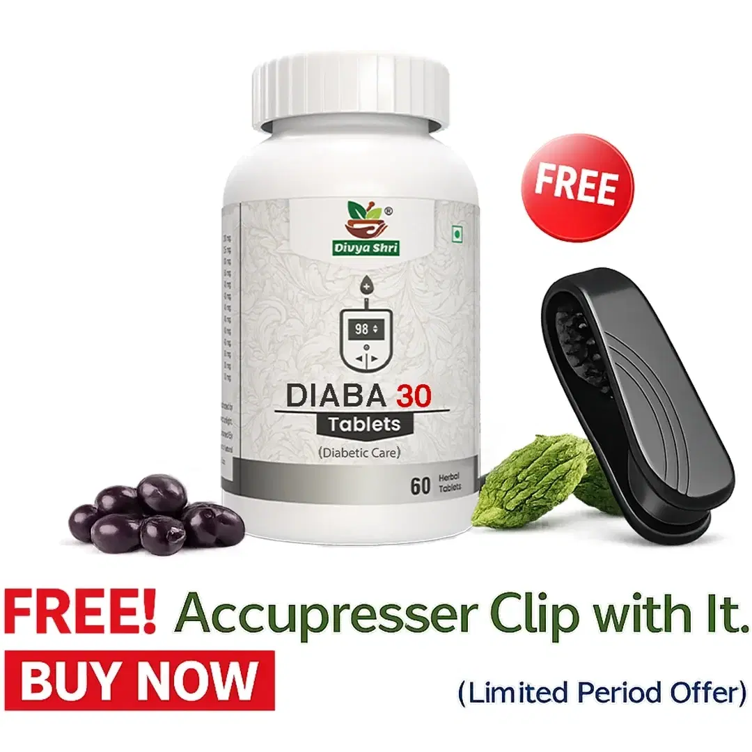 Divya Shri DIABA 30 — Ayurvedic Herbal Tablets for Natural Blood Sugar Management & Diabetic Care (60 Tablets) | With FREE Acupresser Clip - Image 1