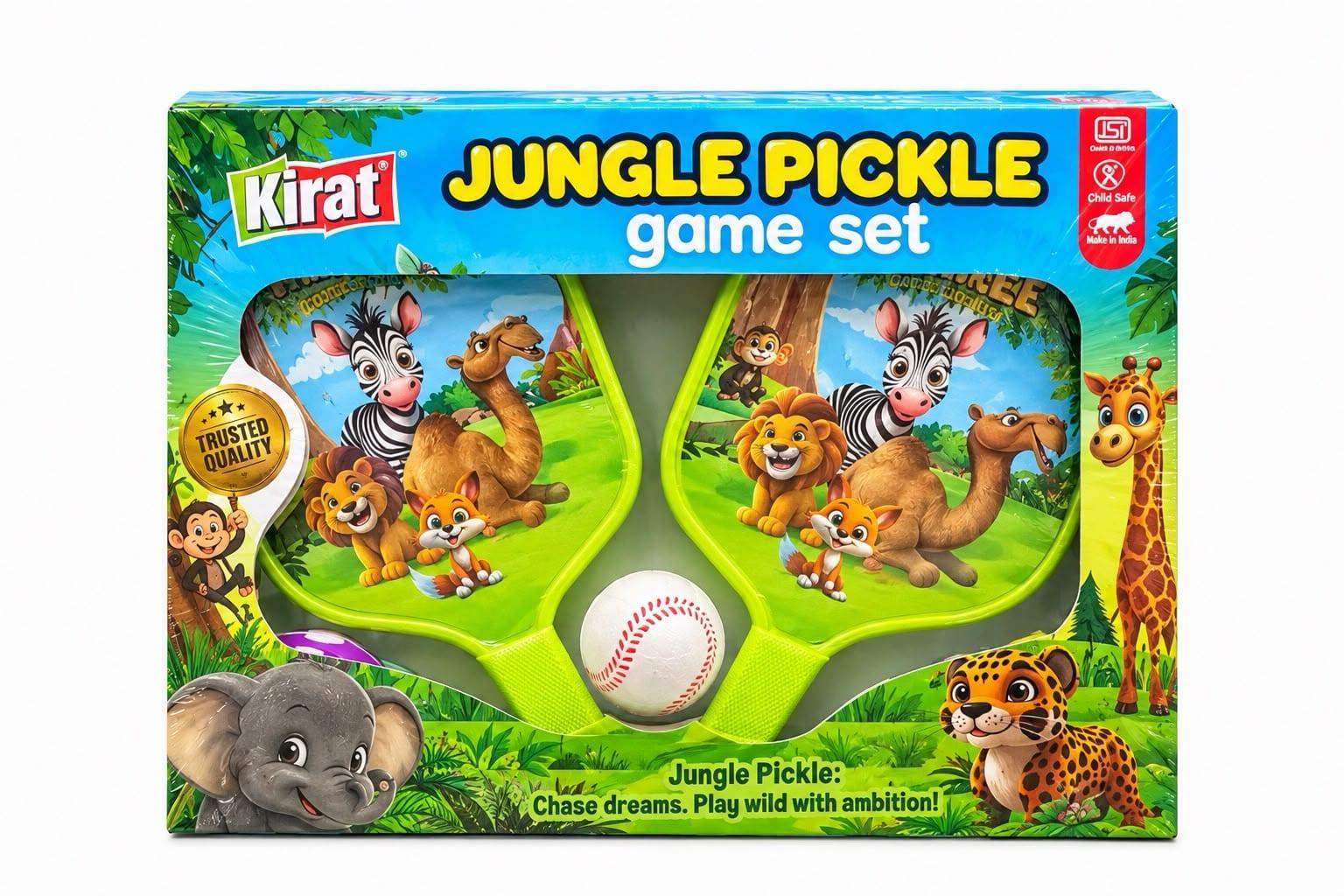 Kirat Jungle Pickle Ball Game Set with 2 Colourful Rackets & 2 Balls | Indoor & Outdoor Fun Sports Game for Kids & Family - Image 1