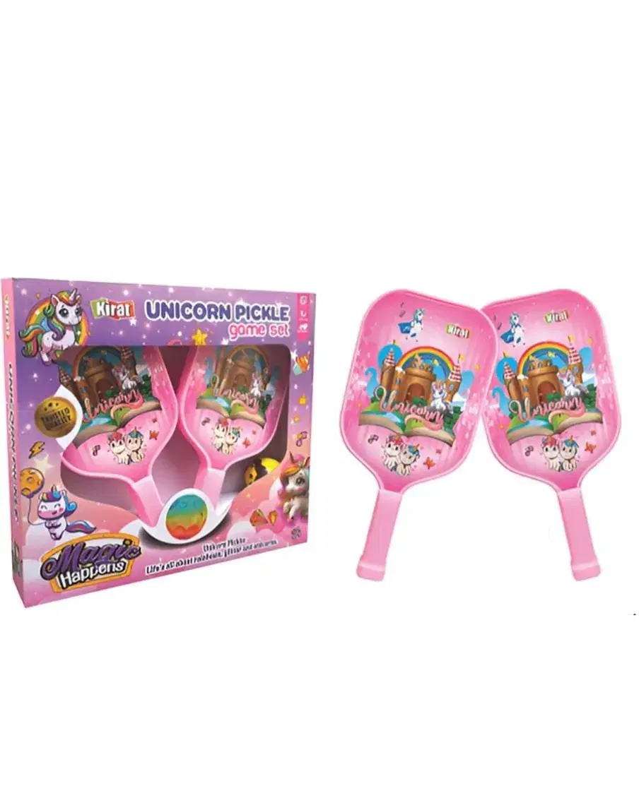 Kirat Kids Pickle Paddle Ball Game Set with 2 Plastic Paddles & 2 Soft PU Balls | Indoor & Outdoor Active Sports Toy | Unicorn Pink and Space Blue | Ages 3+ - Image 1