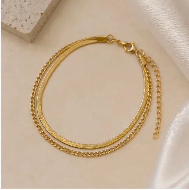 Double Layer Gold Plated Chain Anklet for Women | Stylish Adjustable Ankle Bracelet - Image 1