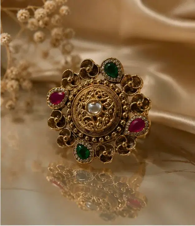 Women’s Gold Tone Multicolor Gemstone Style Statement Ring - Image 1