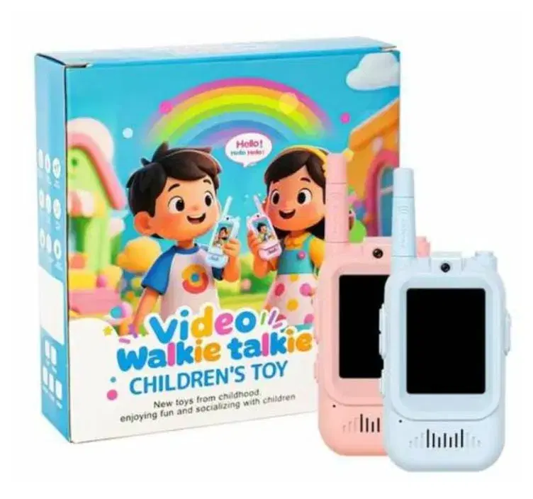 KAILASAKIDS Video Walkie Talkie Children's Toy Set featuring two rechargeable blue and pink units with built-in screens for face-to-face video calling. - Image 1