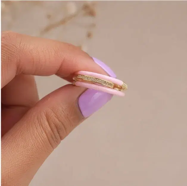 Women's Pink Enamel Gold-Tone Ring with Crystal Detail - Image 1