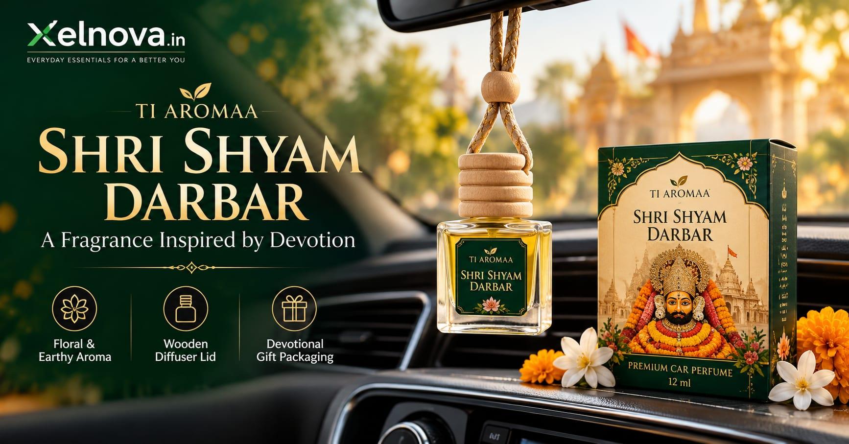 Ti Aromaa Shri Shyam Darbar 12ml Car Perfume – Divine Fragrance with Wooden Diffuser Lid