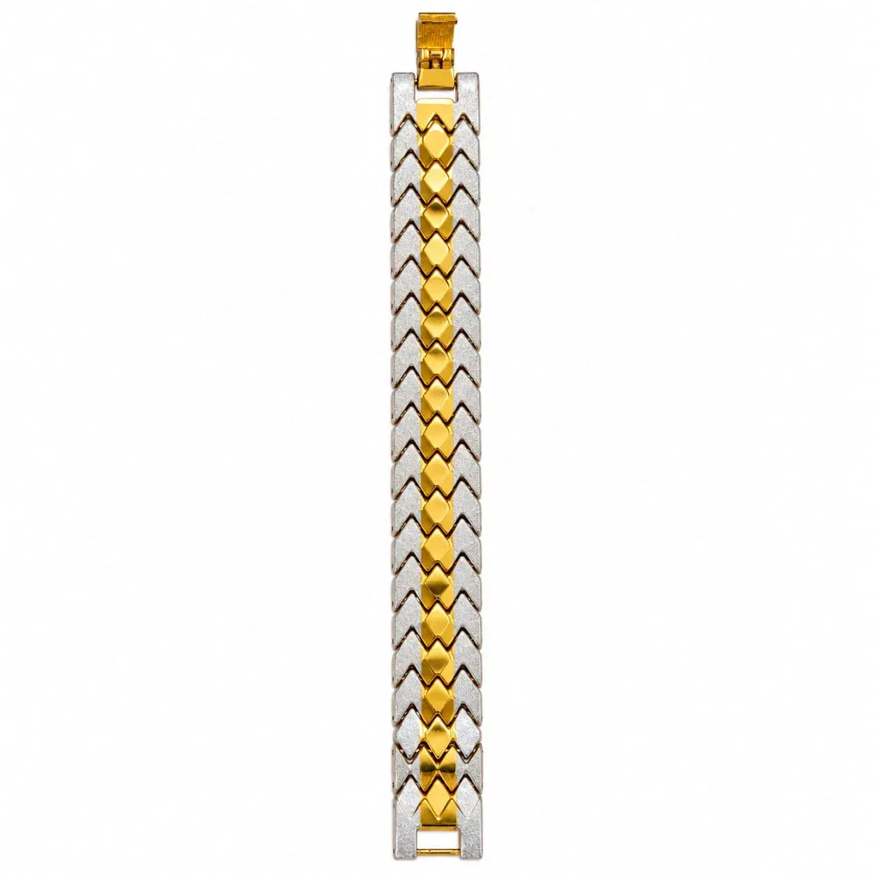 Gold & Silver Dual Tone Metal Bracelet for Men & Women | Geometric Interlocking Design | Fold-Over Lock | 20 cm | Unisex - Image 1