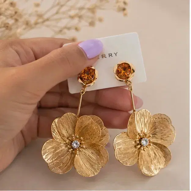 Gold Tone Floral Drop Earrings for Women – Elegant Flower Design - Image 1