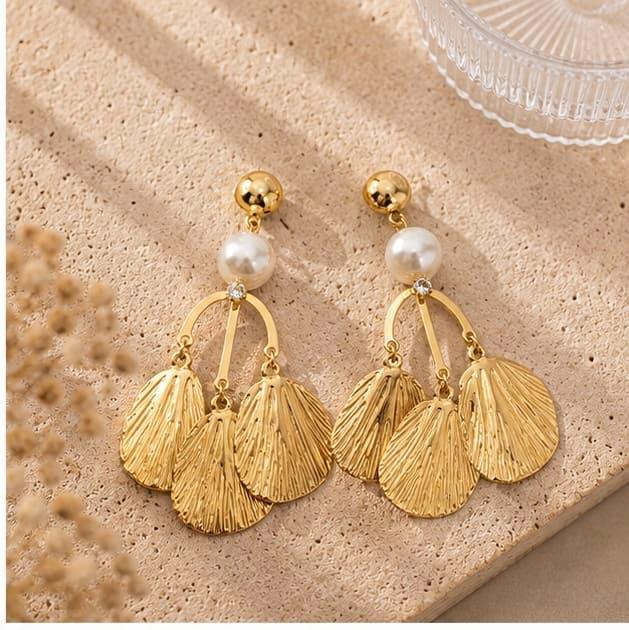 Gold Tone Pearl Drop Earrings for Women - Image 1