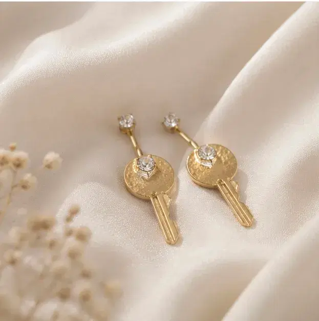Gold Plated Key Design Drop Earrings for Women - Image 1