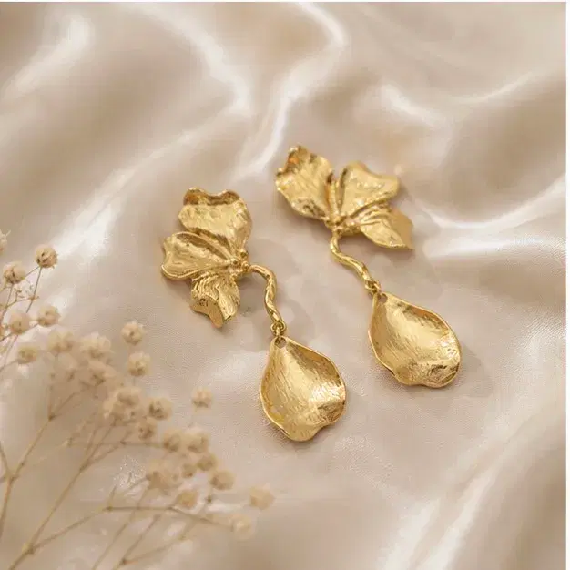 Gold Tone Textured Flower Drop Earrings for Women - Image 1