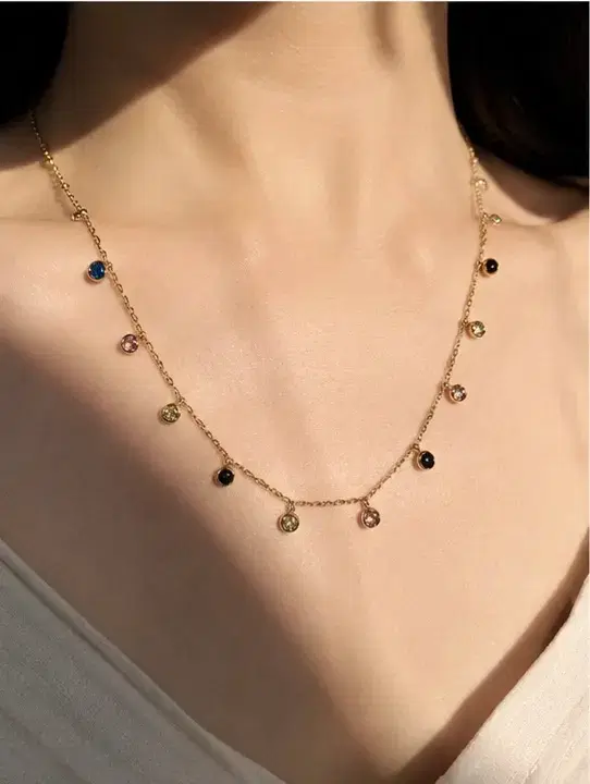 Gold Tone Multicolor Crystal Charm Necklace for Women - Image 1