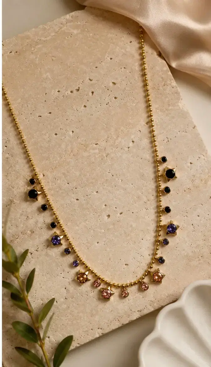 Gold Tone Multicolor Crystal Charm Necklace for Women - Image 1